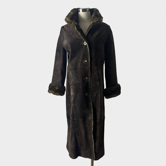 VTG Chocolate Brown Suede Leather Faux Fur Penny Lane Coat Medium Petite 70s - Picture 4 of 15